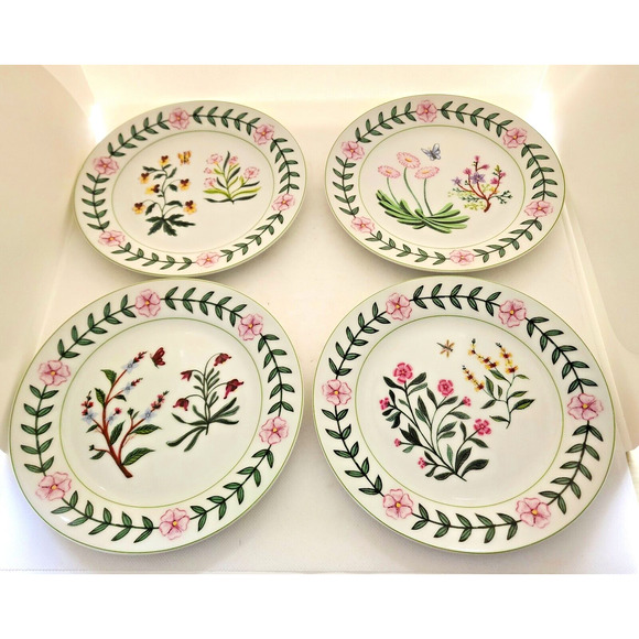 PLATES-SALAD/DESSERT/BUFFET-I GODINGER & CO.-Floral-Butterfly-Dragonfly-Set of 4 - Picture 1 of 13